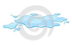 Water spill puddle. Blue liquid shape in flat cartoon style. Clean fluid drop design element isolted on white background