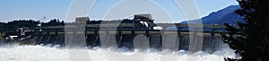 Water spills through the turbines of the Bonneville Dam