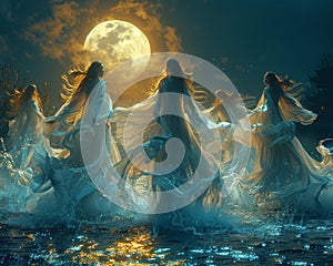 Water spirits dancing in a moonlit pool