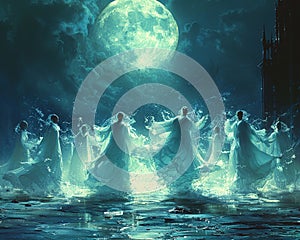 Water spirits dancing in a moonlit pool