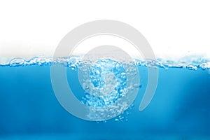 Water splash and air bubbles isolated on white background