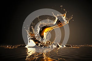 Water splash with beautiful drops flying away. Liquid motion background. Generated AI.