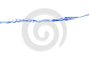 Water splash blue show the motion with bubbles of air on white background