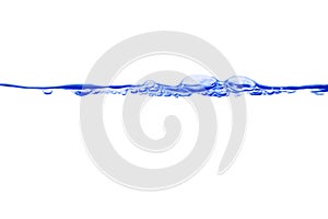 Water splash blue show the motion with bubbles of air on white background