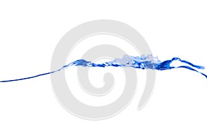 Water splash blue show the motion with bubbles of air on white background