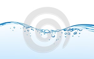 Water splash with bubbles of air, isolated on the white background. Water wave vector illustration, eps 10