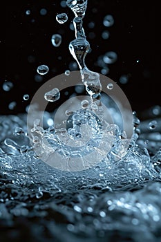 Water Splash With Bubbles on Black Background. Generative AI.