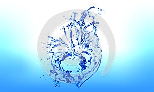 Water splash or bubbles on blue with heart. water textured background.