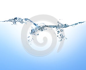 Water splash and bubbles on white background
