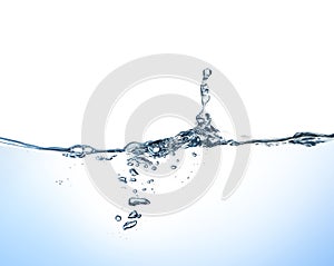 Water splash and bubbles on white background