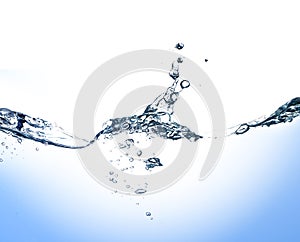 Water splash and bubbles on white background