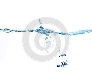 Water splash and bubbles on white background