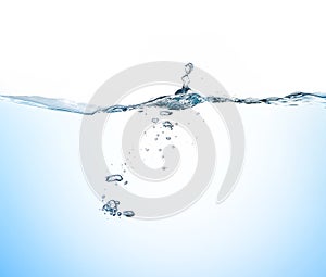 Water splash and bubbles on white background