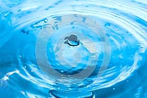 Water splash close-up. Drop of water. Blue water drop. Falling water