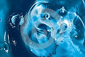 Water splash close-up. Drop of water. Blue water drop. Falling water