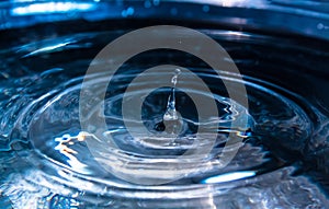 Water splash close-up. Drop of water. Blue water drop. Falling water
