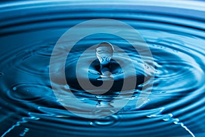 Water splash close-up. Drop of water. Blue water drop. Falling water