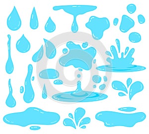 Water splash. Dripping water, tear blob and waters swirls, fluid droplets, clear aqua elements isolated vector icons photo