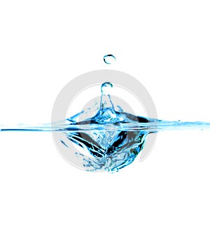 Water splash and drop on white background