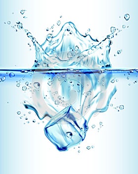 Water splash effect on white background with ripple and reflection. Realistic vector Illustration.