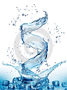 Water splash in the form of spiral blue color