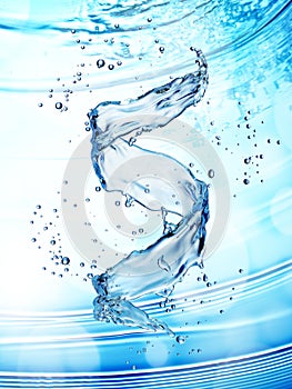 Water splash in the form of spiral blue color