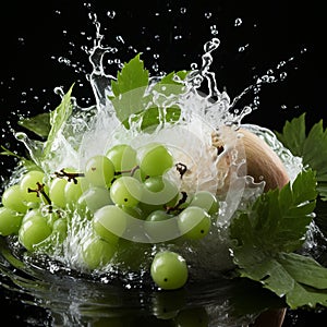 Water Splash With Green Grapes: Organic Compositions In The Style Of Melvin Sokolsky