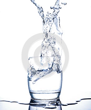 Water splash isolate in cup white background