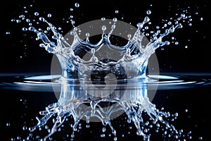 Water splash isolated on black background photo