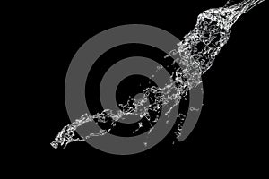 Water Splash Isolated On Black background. splash in water with drops. Clear, transparent water splash on black background