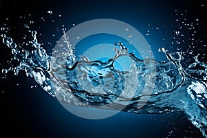 Water splash isolated on blue background