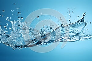 Water splash isolated on blue background