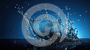 water splash isolated in Blue Background, beautiful splashes a clean water, generative ai