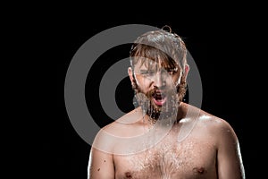 The water splash on male face