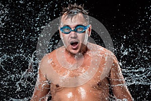 The water splash on male face