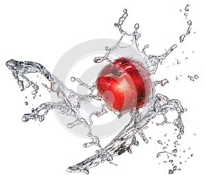 Water splash with nectarine isolated