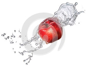 Water splash with nectarine isolated