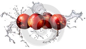 Water splash with nectarine isolated