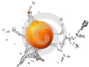 Water splash with orange isolated