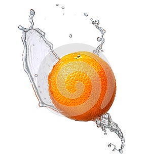 Water splash with orange isolated