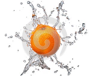 Water splash with orange isolated