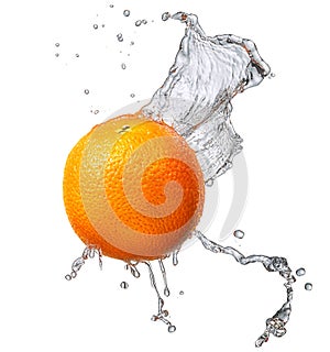 Water splash with orange isolated