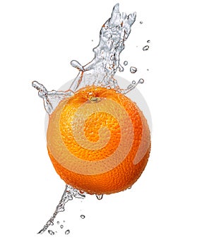 Water splash with orange isolated