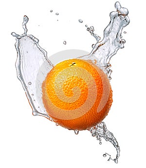 Water splash with orange isolated