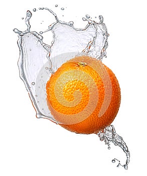 Water splash with orange isolated