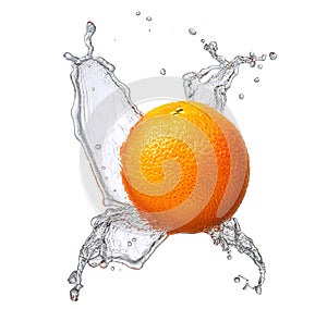 Water splash with orange isolated