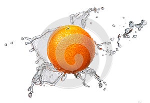 Water splash with orange isolated