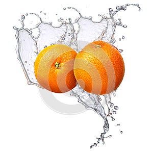 Water splash with orange isolated