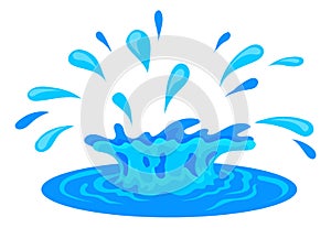 Water splash with ripple effect. Cartoon blue droplets