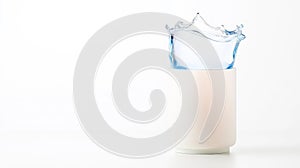 Water splash emerging from a white container isolated on white background